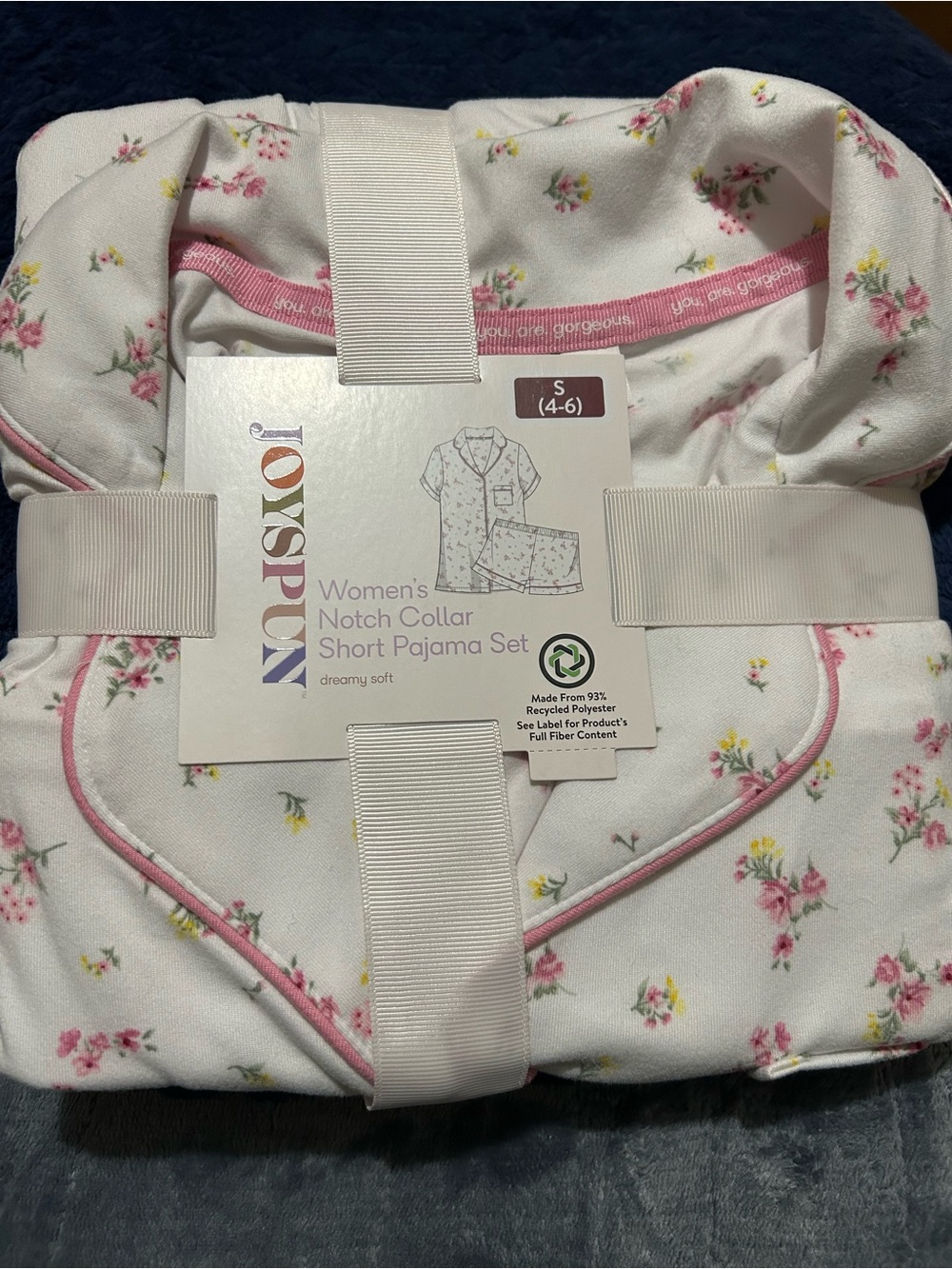 JoySpun Pajama Short Set with Pink Floral Trim